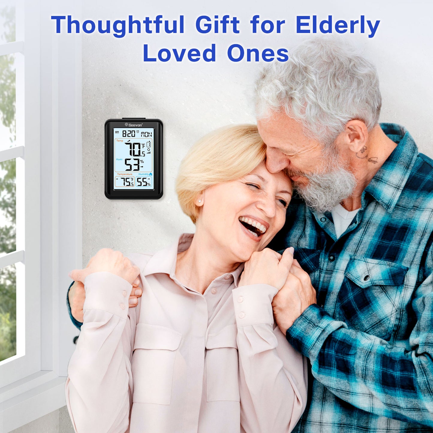 Geevon Indoor Outdoor Thermometer Wireless, Digital Temperature & Humidity Monitor with Alarm Clock, 3.8" Large Display, Backlight, 3 Channels, Battery Operated for Home, Bedroom, Greenhouse