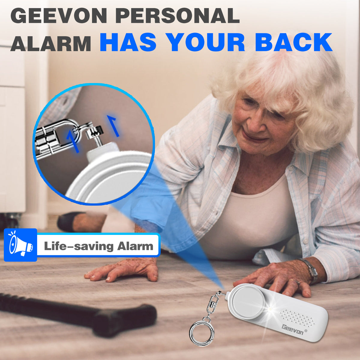 Geevon 2 Pack Personal Safety Alarms, 130DB Safe Sound Self Defense Alarm Siren with Strobe Light, Emergency Security Alert Devices for Women, Men, Elderly, Children (White - 2 Pack)
