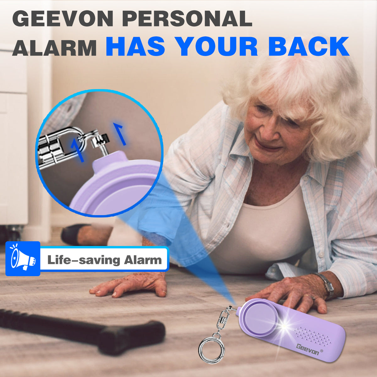 Geevon 2 Pack Personal Safety Alarms, 130DB Safe Sound Self Defense Alarm Siren with Strobe Light, Emergency Security Alert Devices for Women, Men, Elderly, Children (Purple - 2 Pack)