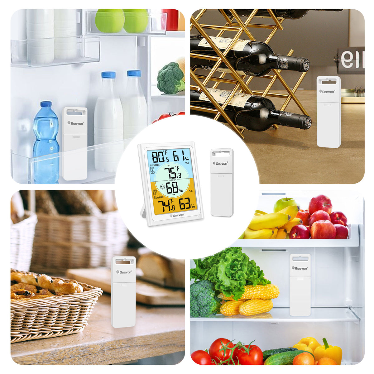 Geevon Wireless Refrigerator Thermometer, Dual Sensor Wireless Digital Fridge Freezer Thermometer Hygrometer with Alarm, Backlight, 330FT Remote Range for Home and Restaurants