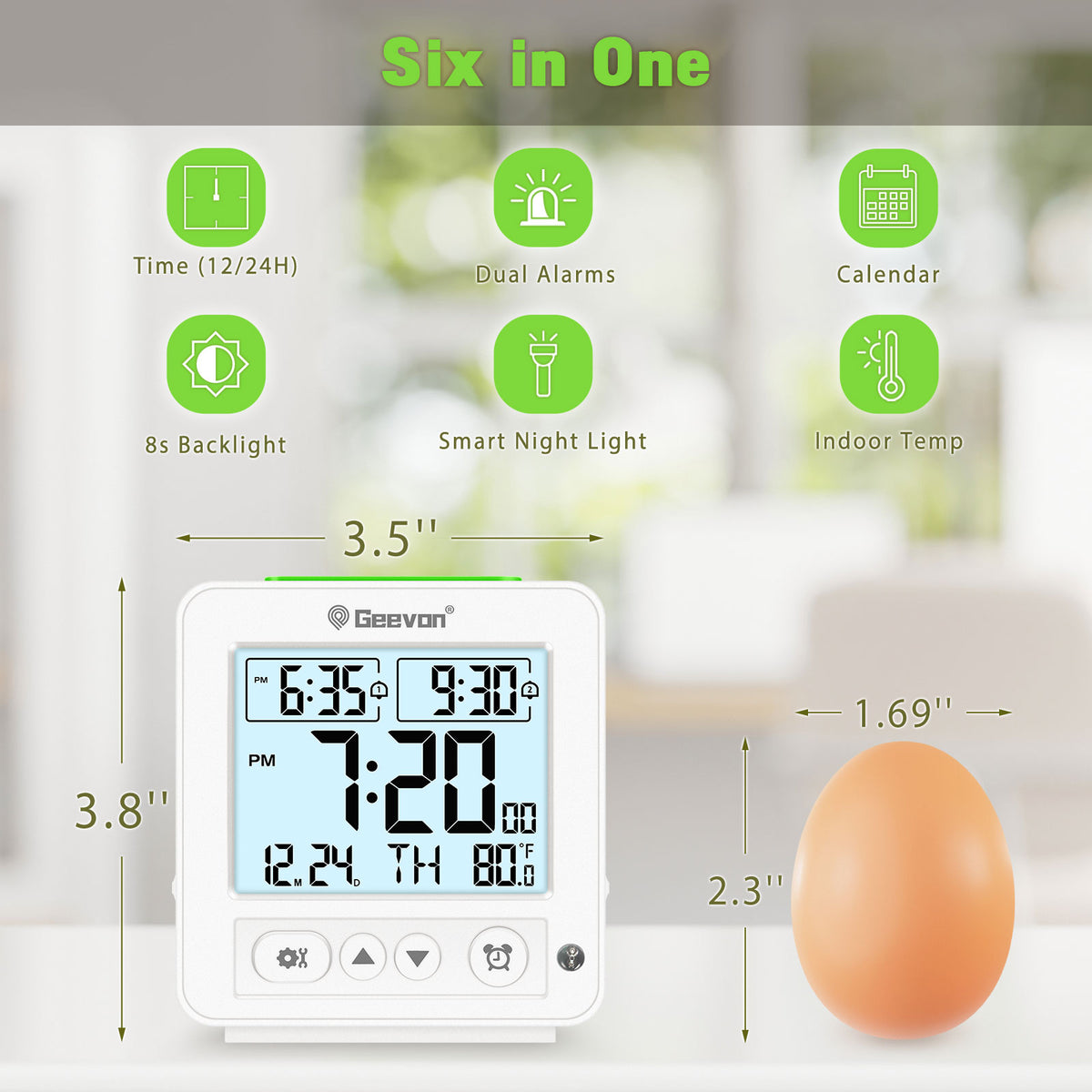 Geevon Smart Night Light Small Digital Alarm Clock with 2 Increasing Beep Alarm, Indoor Temperature, Battery Operated Travel Alarm Clock for Bedroom, Bedside, Desk(White)