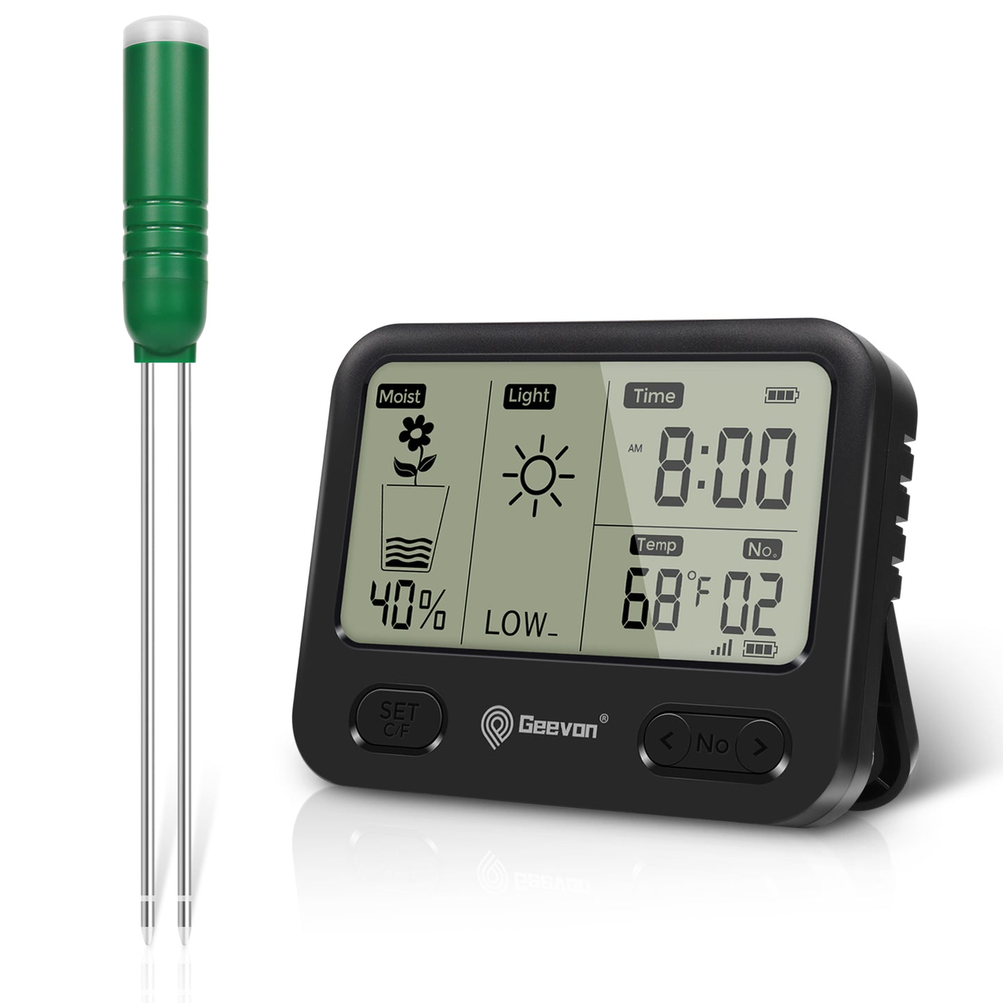 Geevon 4-in-1 Plant Soil Moisture Meter with Wireless 492Ft/150M Range, Temperature,Sunlight, and Time for Indoor Outdoor Plants