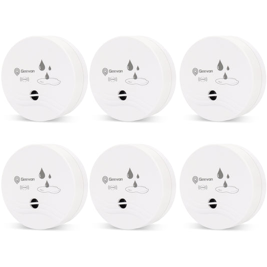 Geevon 6 Pack Water Leak Detectors for Home, 100dB Water Sensor Alarm Leak Detector for Basements, Bathrooms, Kitchens, Garages, Battery-Operated (Battery Included)