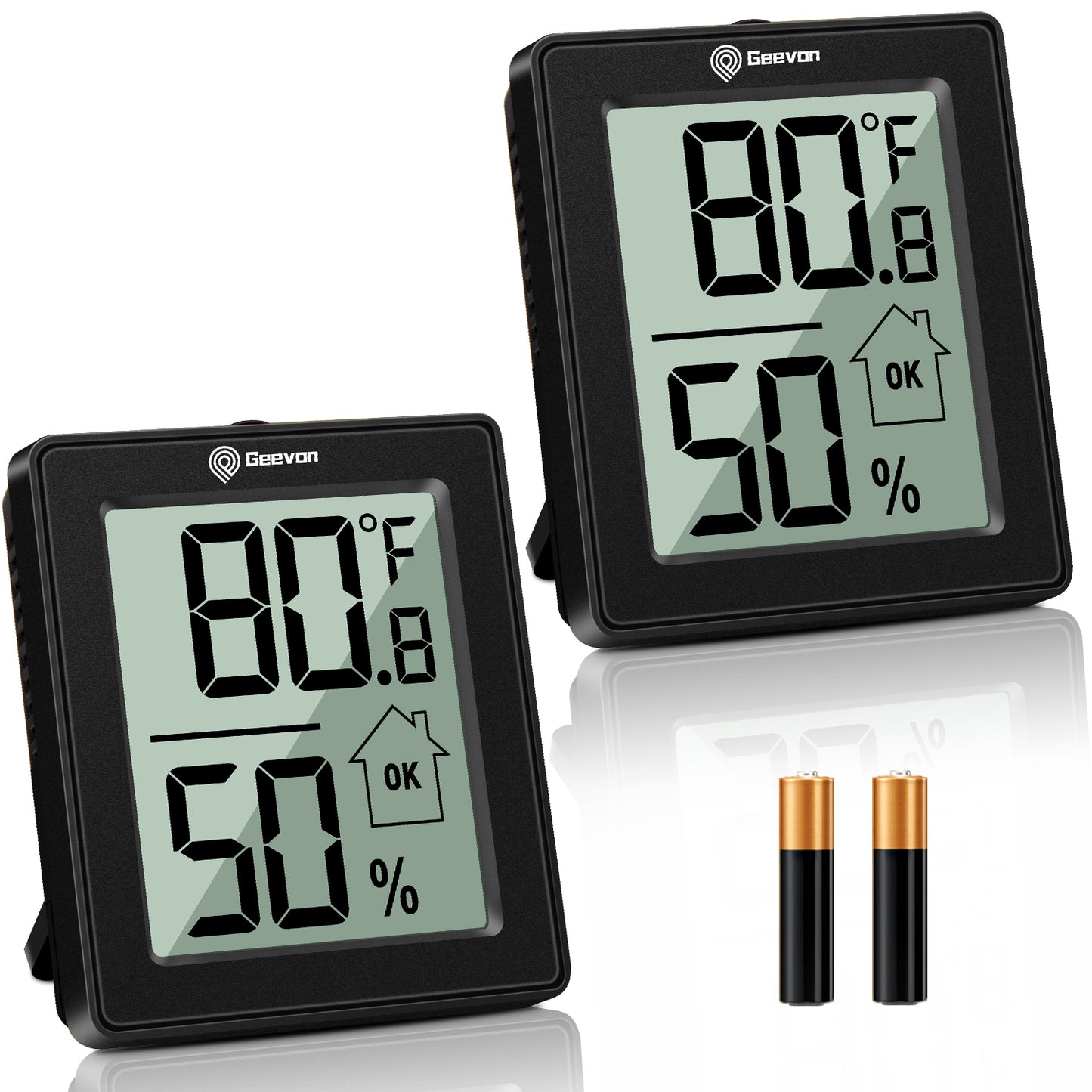 Geevon Hygrometer Indoor Thermometer Room Humidity Gauge with Battery,Digital Temperature Gauge Humidity Meter Indicator for Home, Office, Greenhouse, Mini Hygrometer,Black 2pack