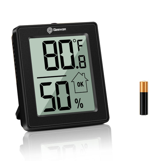 Geevon Hygrometer Indoor Thermometer Room Humidity Gauge with Battery,Digital Temperature Gauge Humidity Meter Indicator for Home, Office, Greenhouse, Mini Hygrometer,Black