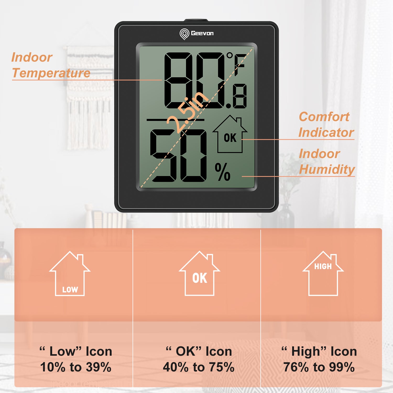 Geevon Indoor Outdoor Thermometer Wireless Digital Thermometer Room Temperature Gauge with Time, High and Lows, 200ft/60m Range Temperature Monitor(