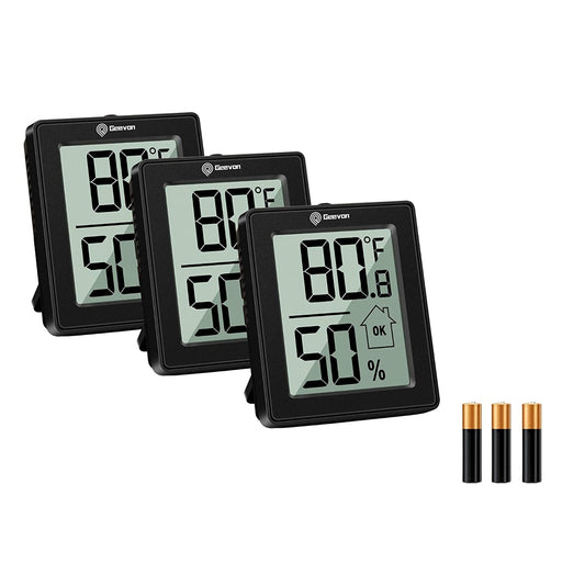 Geevon Hygrometer Indoor Thermometer Room Humidity Gauge with Battery,Digital Temperature Gauge Humidity Meter Indicator for Home, Office, Greenhouse, Mini Hygrometer,Black(3)