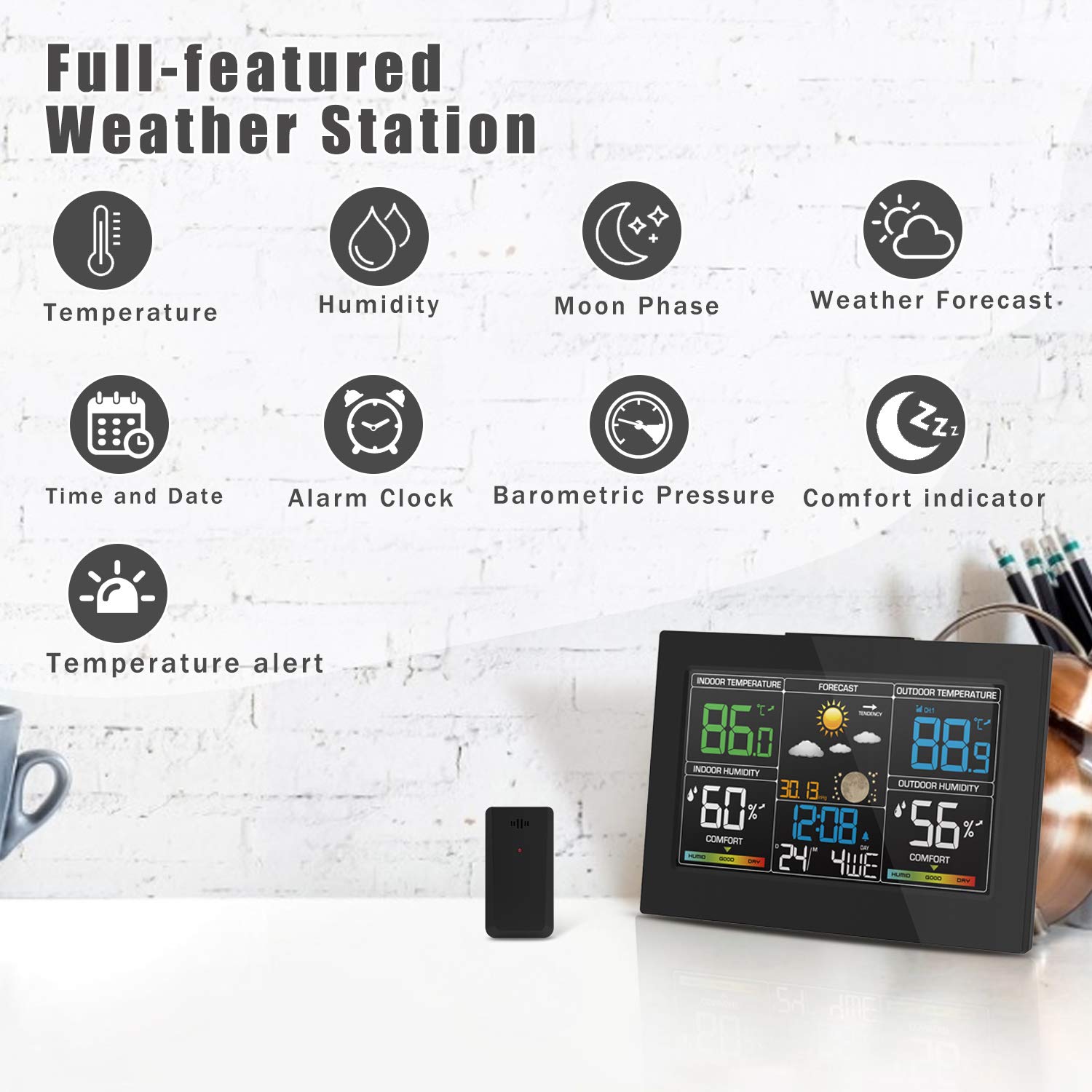GEEVON Indoor Outdoor Thermometer Wireless Digital Hygrometer Temperature  Gauge，200ft/60m Range Temperature Humidity Sensor