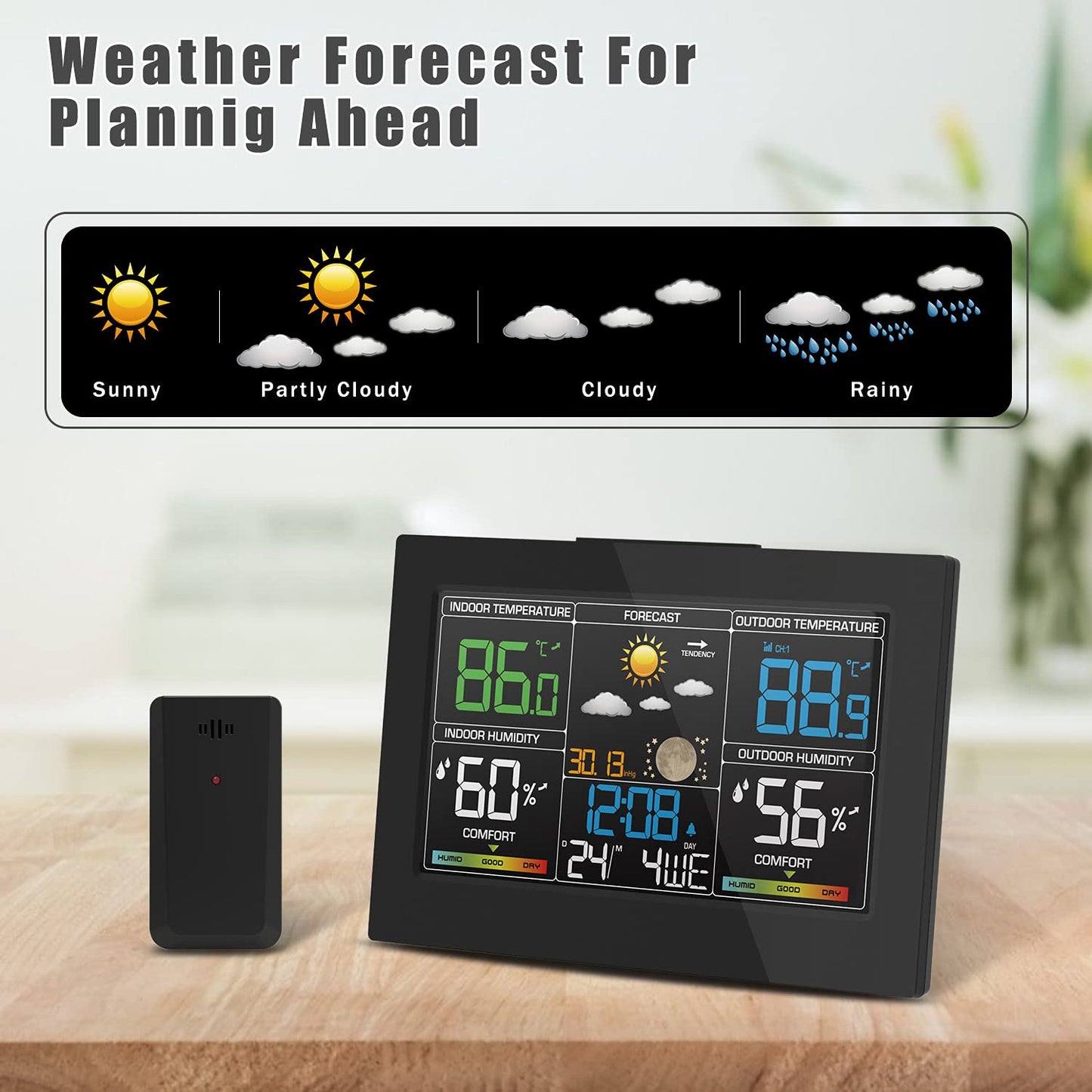 Geevon Weather Station Wireless Indoor Outdoor Thermometer Multiple  Sensors, Digital Temperature Humidity Monitor with Removable DIY Label  Stickers, Dual Alarms and Adjustable Backlight 