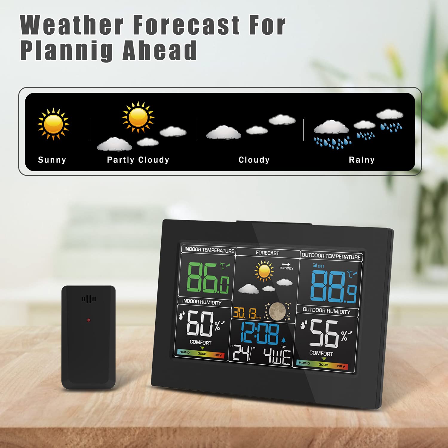 1pc Geevon Weather Stations Wireless Indoor Outdoor Thermometer Multiple  Sensors, Digital Weather Thermometer With Large LCD Display, Adjustable  Backl